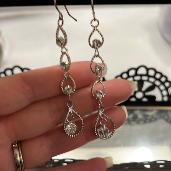White Cubic Zirconia Rhodium drop earrings - Picture 3 of 3